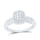 10K White Gold Diamond Emerald Double Halo Bridal Ring 1/3 Cttw - Splendid Jewellery