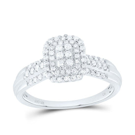 10K White Gold Diamond Emerald Double Halo Bridal Ring 1/3 Cttw - Splendid Jewellery
