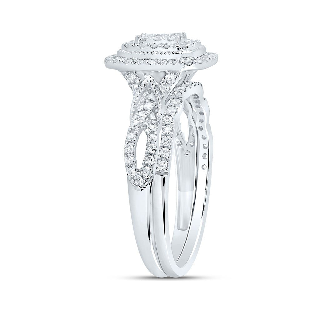 10K White Gold Diamond Emerald Double Halo Bridal Set 1/2 Cttw - Splendid Jewellery