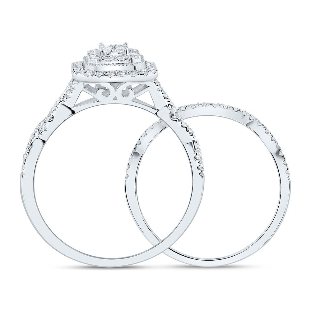 10K White Gold Diamond Emerald Double Halo Bridal Set 1/2 Cttw - Splendid Jewellery
