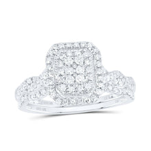 Load image into Gallery viewer, 10K White Gold Diamond Emerald Double Halo Bridal Set 1/2 Cttw - Splendid Jewellery