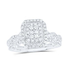 10K White Gold Diamond Emerald Double Halo Bridal Set 1/2 Cttw - Splendid Jewellery