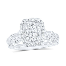 10K White Gold Diamond Emerald Double Halo Bridal Set 1/2 Cttw - Splendid Jewellery