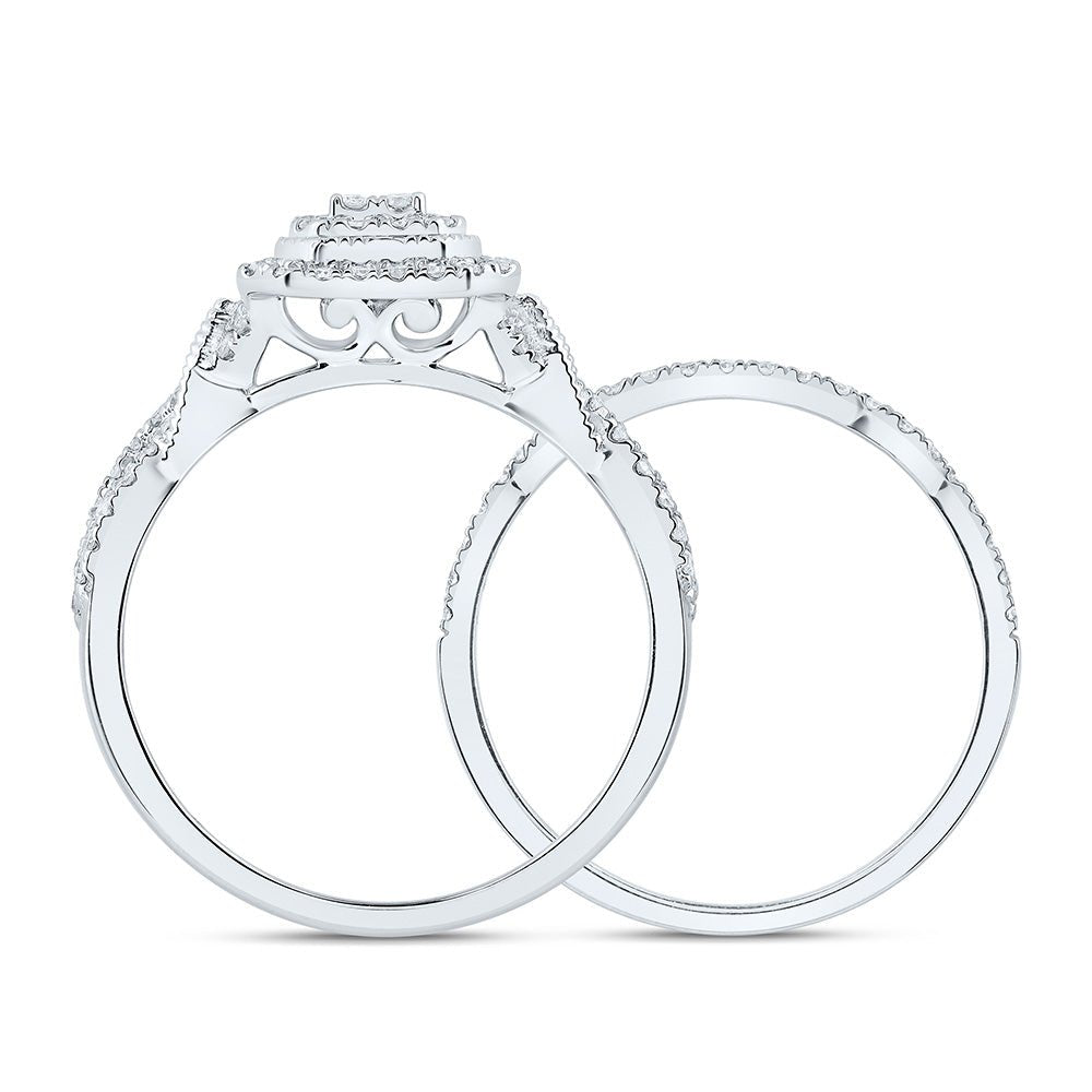 10K White Gold Diamond Emerald Double Halo Bridal Set 1/2 Cttw - Splendid Jewellery