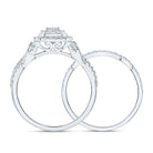 10K White Gold Diamond Emerald Double Halo Bridal Set 1/2 Cttw - Splendid Jewellery