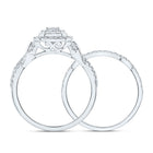 10K White Gold Diamond Emerald Double Halo Bridal Set 1/2 Cttw - Splendid Jewellery