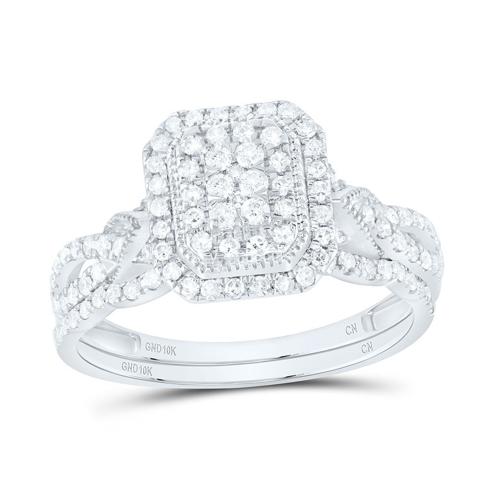 10K White Gold Diamond Emerald Double Halo Bridal Set 1/2 Cttw - Splendid Jewellery