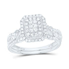 10K White Gold Diamond Emerald Double Halo Bridal Set 1/2 Cttw - Splendid Jewellery