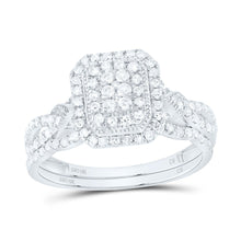 Load image into Gallery viewer, 10K White Gold Diamond Emerald Double Halo Bridal Set 1/2 Cttw - Splendid Jewellery