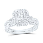 10K White Gold Diamond Emerald Double Halo Bridal Set 1/2 Cttw - Splendid Jewellery