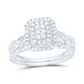 10K White Gold Diamond Emerald Double Halo Bridal Set 1/2 Cttw - Splendid Jewellery