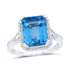 10K White Gold Diamond Emerald London Blue Topaz Synthetic Ring 1/6 Cttw - Splendid Jewellery