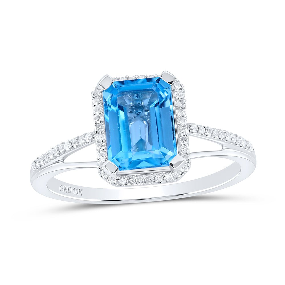10K White Gold Diamond Emerald London Blue Topaz Synthetic Ring 1/6 Cttw - Splendid Jewellery