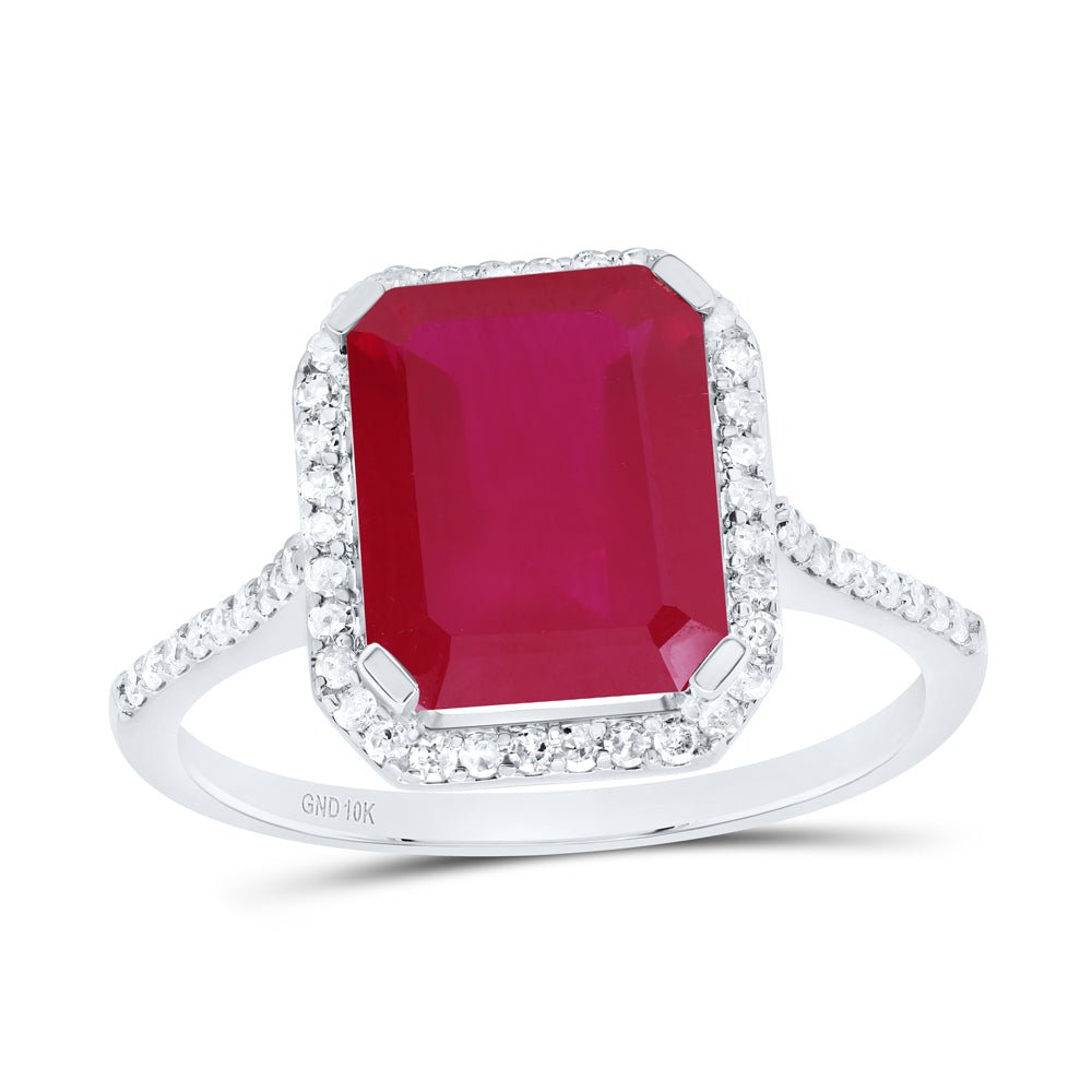 10K White Gold Diamond Emerald Ruby Synthetic Ring 1/4 Cttw - Splendid Jewellery