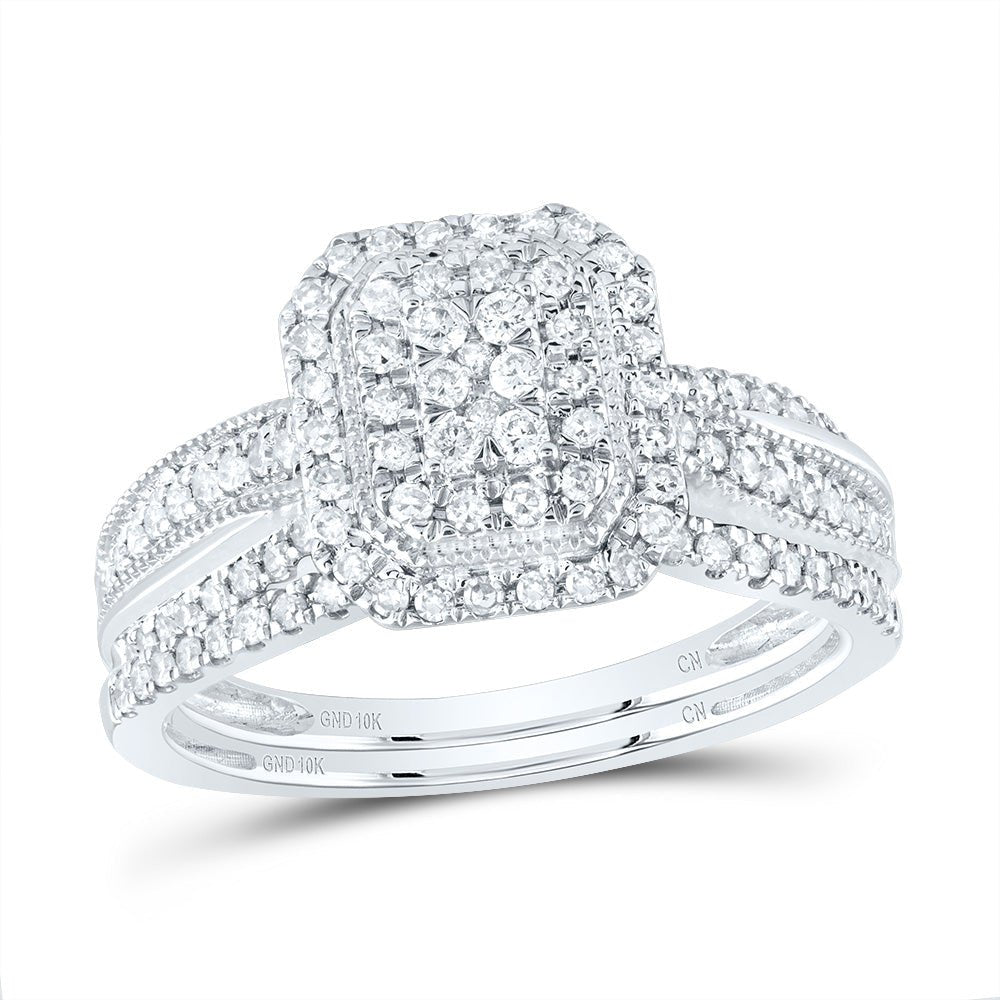 10K White Gold Diamond Emerald Single Halo Bridal Set 1/2 Cttw - Splendid Jewellery