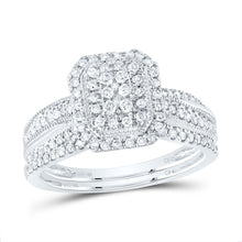 Load image into Gallery viewer, 10K White Gold Diamond Emerald Single Halo Bridal Set 1/2 Cttw - Splendid Jewellery