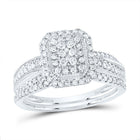 10K White Gold Diamond Emerald Single Halo Bridal Set 1/2 Cttw - Splendid Jewellery