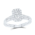 10K White Gold Diamond Emerald Single Halo Bridal Set 5/8 Cttw - Splendid Jewellery