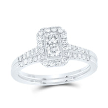 Load image into Gallery viewer, 10K White Gold Diamond Emerald Single Halo Bridal Set 5/8 Cttw - Splendid Jewellery