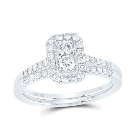 10K White Gold Diamond Emerald Single Halo Bridal Set 5/8 Cttw - Splendid Jewellery