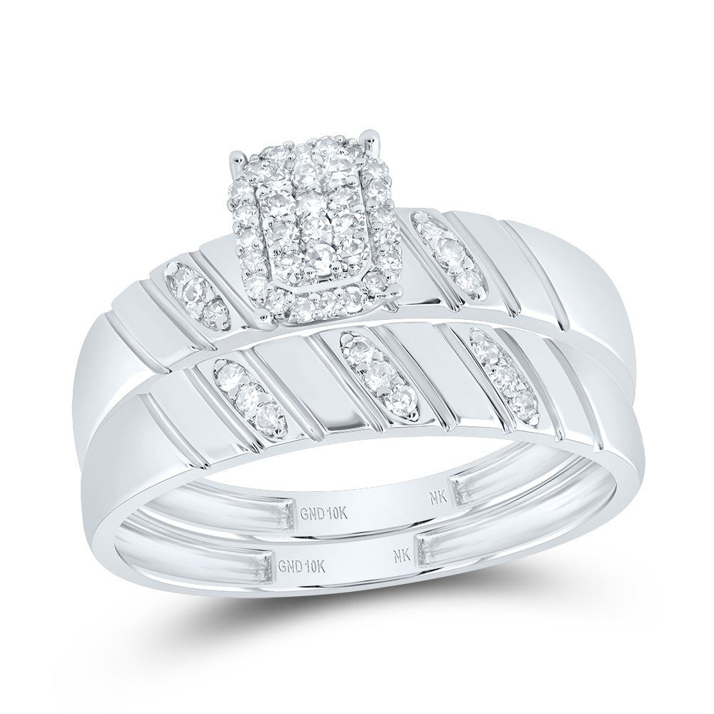 10K White Gold Diamond Emerald Trio Ring Set 1/4 Cttw - Splendid Jewellery