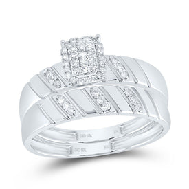 10K White Gold Diamond Emerald Trio Ring Set 1/4 Cttw - Splendid Jewellery