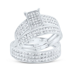 10K White Gold Diamond Emerald Trio Ring Set 7/8 Cttw - Splendid Jewellery