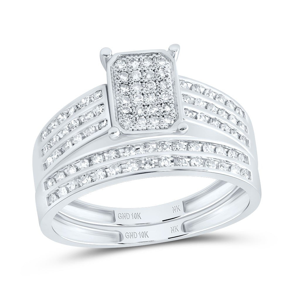 10K White Gold Diamond Emerald Trio Ring Set 7/8 Cttw - Splendid Jewellery
