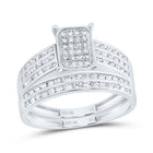 10K White Gold Diamond Emerald Trio Ring Set 7/8 Cttw - Splendid Jewellery