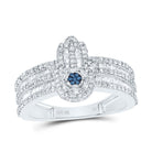 10K White Gold Diamond Fashion Blue Hamsa Ring 1 Cttw - Splendid Jewellery