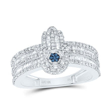 Load image into Gallery viewer, 10K White Gold Diamond Fashion Blue Hamsa Ring 1 Cttw - Splendid Jewellery