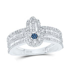 10K White Gold Diamond Fashion Blue Hamsa Ring 1 Cttw - Splendid Jewellery