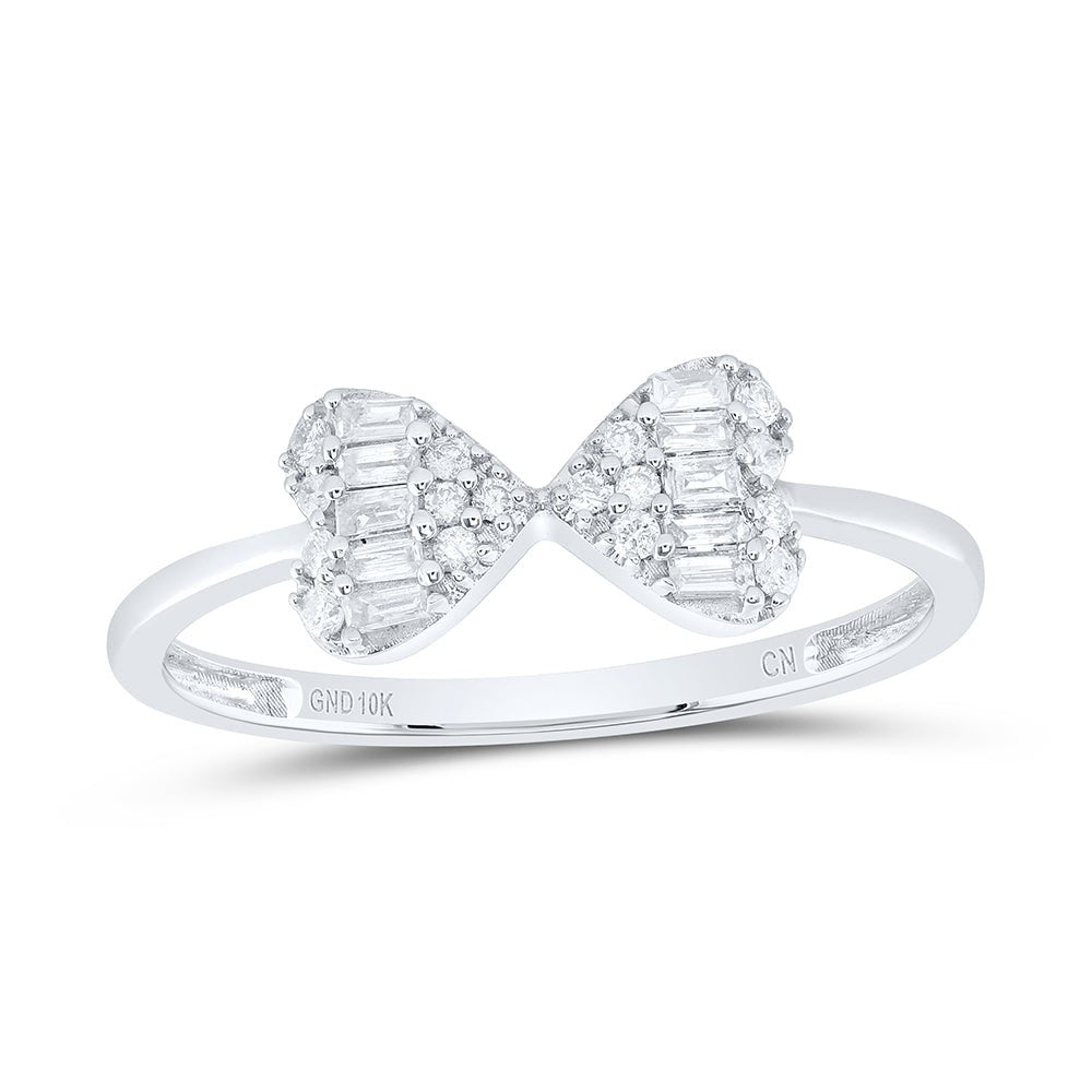 10K White Gold Diamond Fashion Bow Ring 1/5 Cttw - Splendid Jewellery