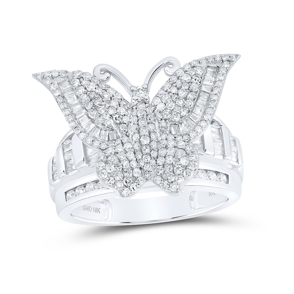 10K White Gold Diamond Fashion Butterfly Ring 1 1/2 Cttw - Splendid Jewellery