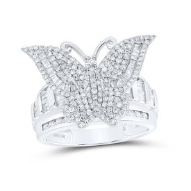 10K White Gold Diamond Fashion Butterfly Ring 1 1/2 Cttw - Splendid Jewellery