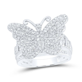 10K White Gold Diamond Fashion Butterfly Ring 1 1/2 Cttw - Splendid Jewellery