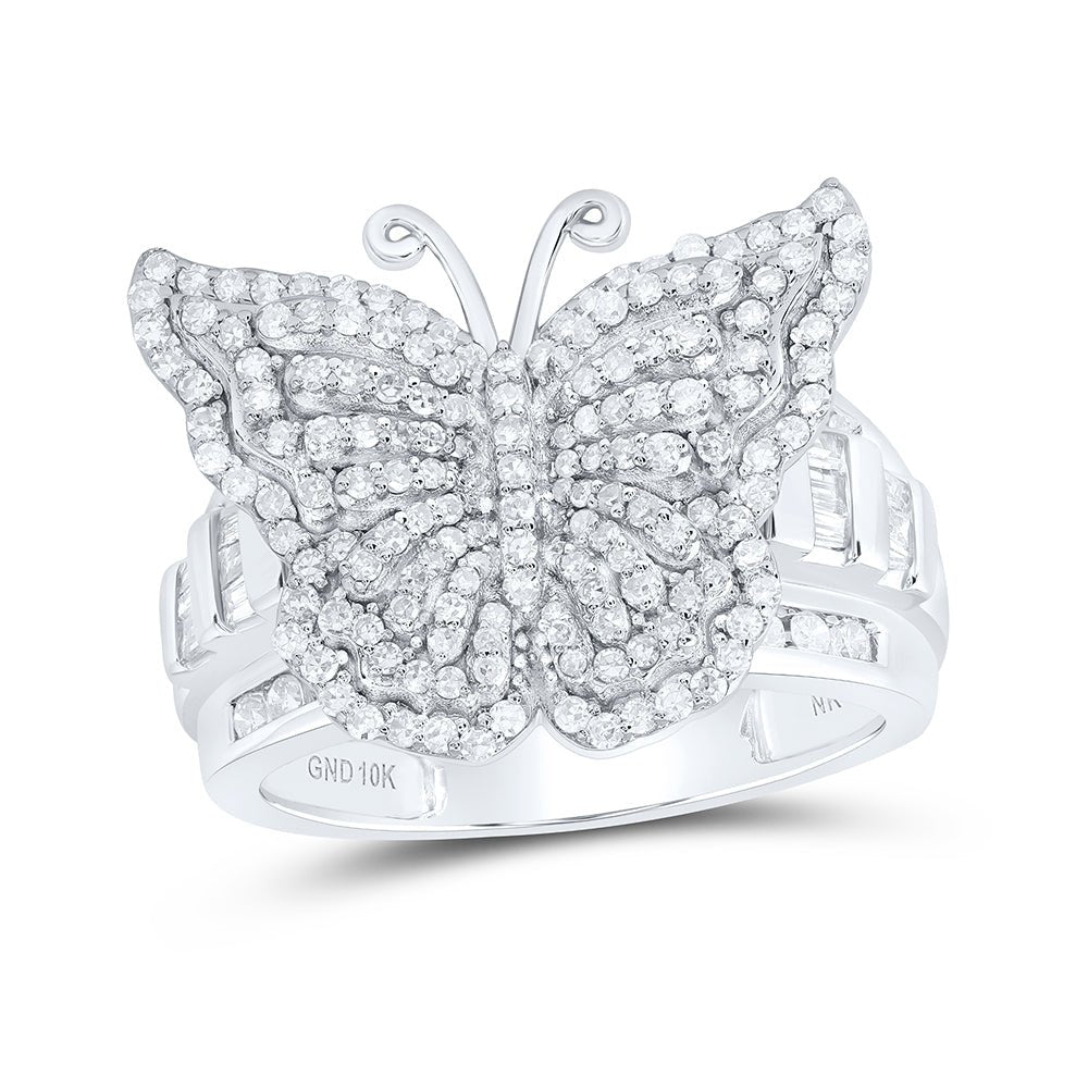 10K White Gold Diamond Fashion Butterfly Ring 1 1/4 Cttw - Splendid Jewellery