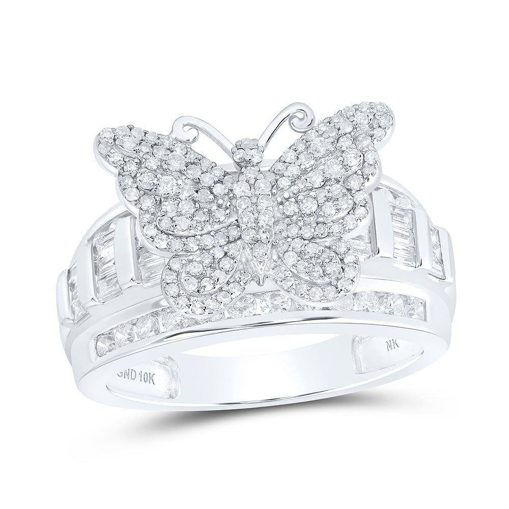 10K White Gold Diamond Fashion Butterfly Ring 1 Cttw - Splendid Jewellery