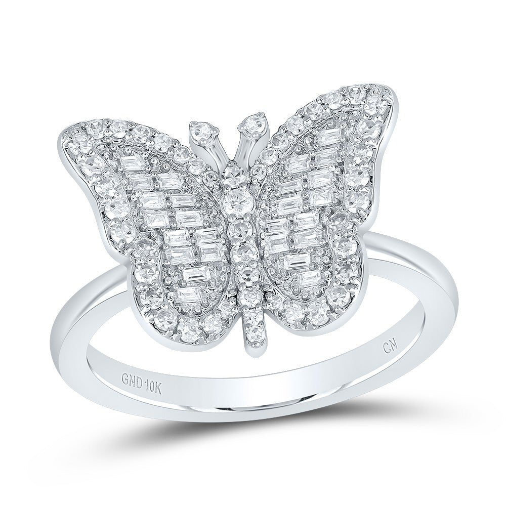 10K White Gold Diamond Fashion Butterfly Ring 1/3 Cttw - Splendid Jewellery