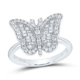 10K White Gold Diamond Fashion Butterfly Ring 1/3 Cttw - Splendid Jewellery