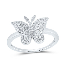 10K White Gold Diamond Fashion Butterfly Ring 1/4 Cttw - Splendid Jewellery