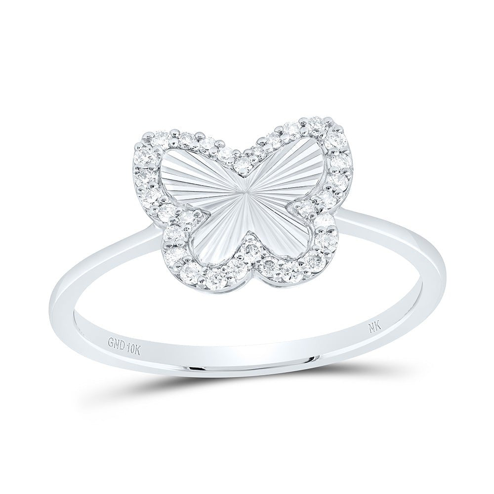 10K White Gold Diamond Fashion Butterfly Ring 1/5 Cttw - Splendid Jewellery