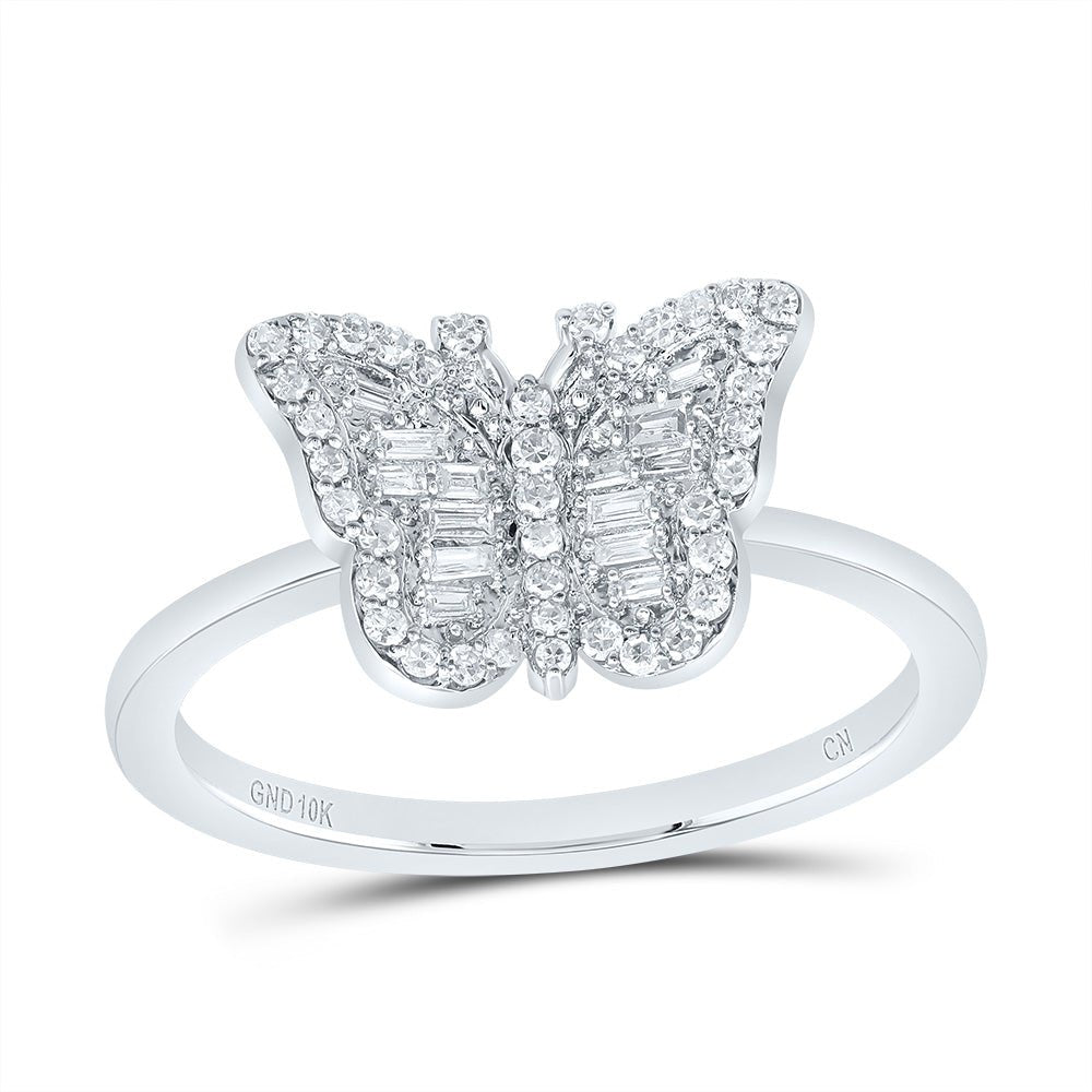 10K White Gold Diamond Fashion Butterfly Ring 1/5 Cttw - Splendid Jewellery