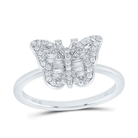 10K White Gold Diamond Fashion Butterfly Ring 1/5 Cttw - Splendid Jewellery
