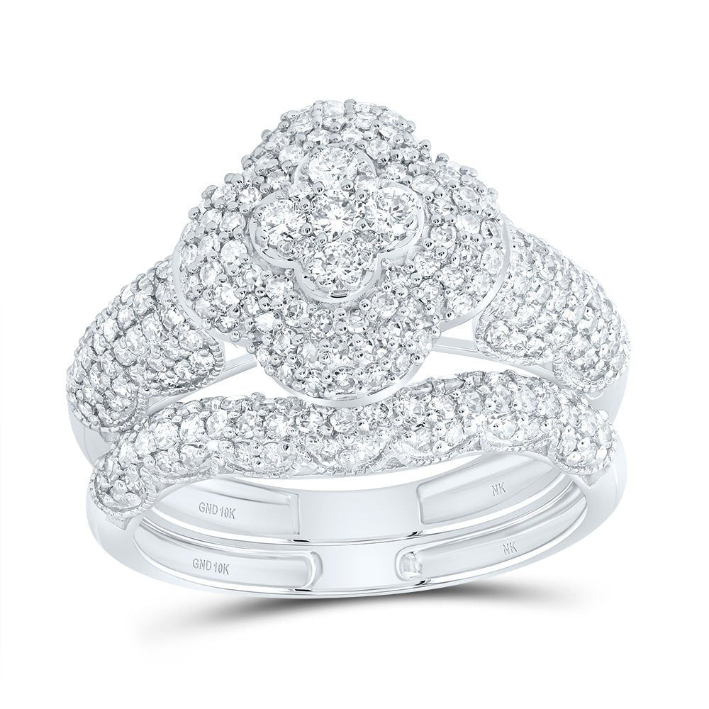 10K White Gold Diamond Fashion Clover Bridal Set 1 Cttw - Splendid Jewellery