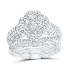 10K White Gold Diamond Fashion Clover Bridal Set 1 Cttw - Splendid Jewellery