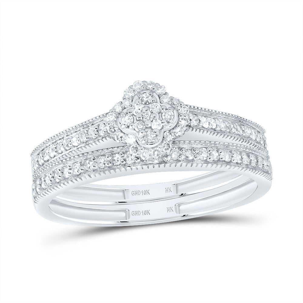 10K White Gold Diamond Fashion Clover Bridal Set 1/4 Cttw - Splendid Jewellery