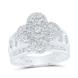 10K White Gold Diamond Fashion Clover Ring 1 Cttw - Splendid Jewellery