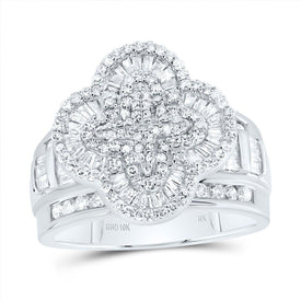 10K White Gold Diamond Fashion Clover Ring 1 Cttw - Splendid Jewellery