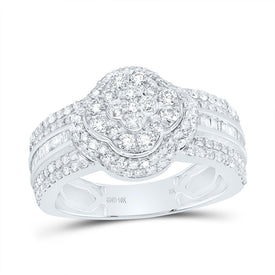10K White Gold Diamond Fashion Clover Ring 1 Cttw - Splendid Jewellery